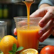 Hands preparing fresh juice