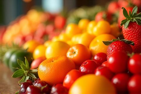 Close up of vibrant fruit display at the bar