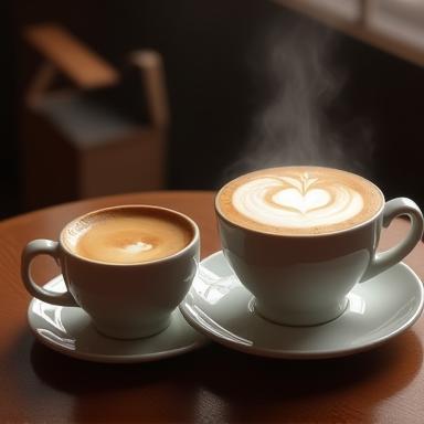 Hot espresso and cappuccino on a table